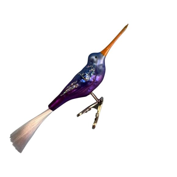 Blown Glass Hummingbird Clip Ornament Purple Blue Orange Spun Glass Tail 5.5 In - Picture 6 of 6